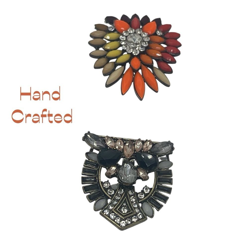 Hand Crafted Repurposed Set Of Two Rhinestone Brooches NWT